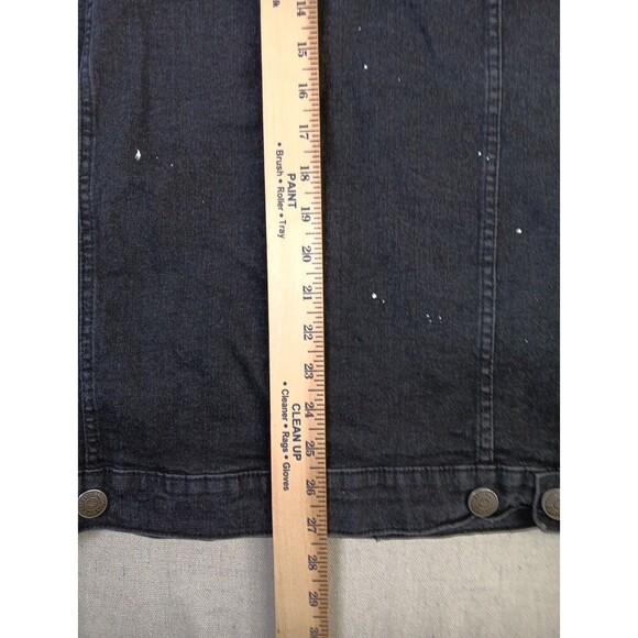 Brooklyn State Distressed Denim Trucker Jacket Black Medium Ripped Painted EUC - Picture 9 of 9